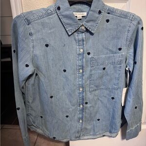 Blue Denim Shirt with Heart Pattern